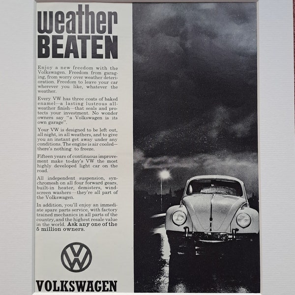 1962 Volkswagen Beetle Car Original Full Page Vintage Magazine Advertisement