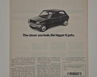 Anuncio original de página completa de una revista vintage de Renault 5 de 1974
