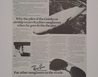 1980 Ray-Ban Sunglasses Original Full Page Vintage Magazine Advertisement
