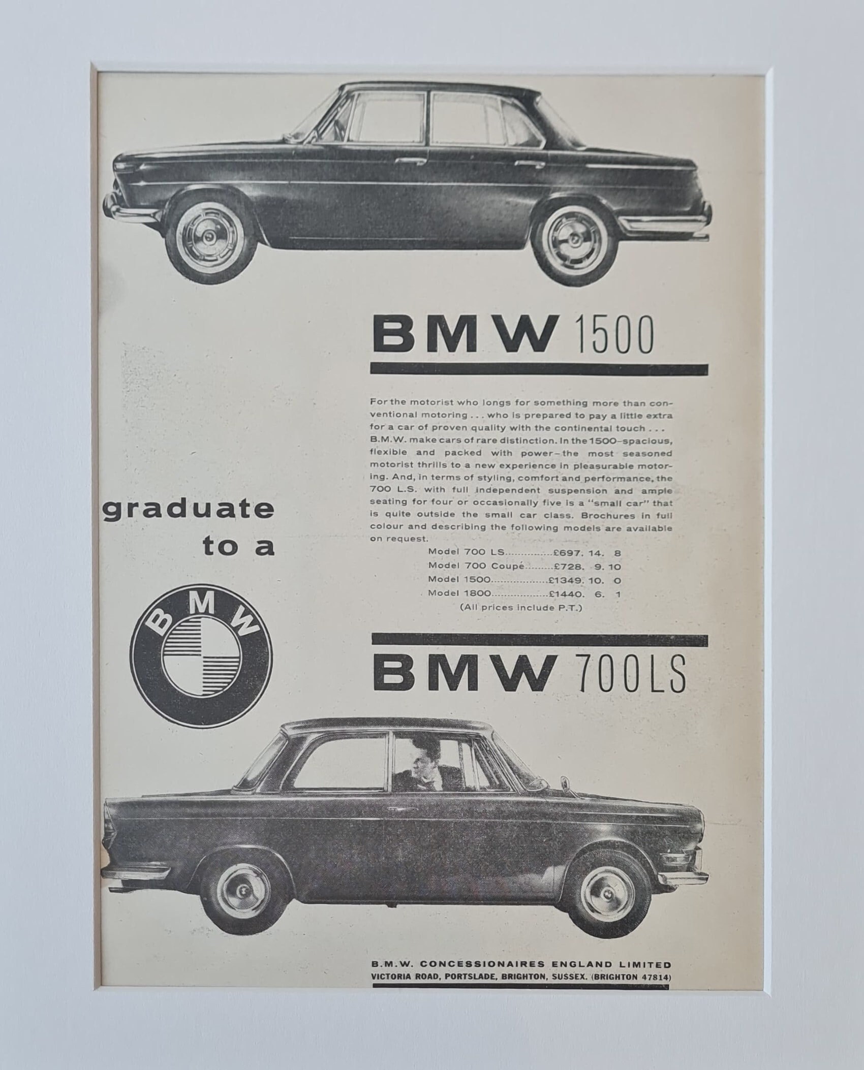 1964 BMW 1500 and BMW 700 LS Cars Original Vintage Full Page