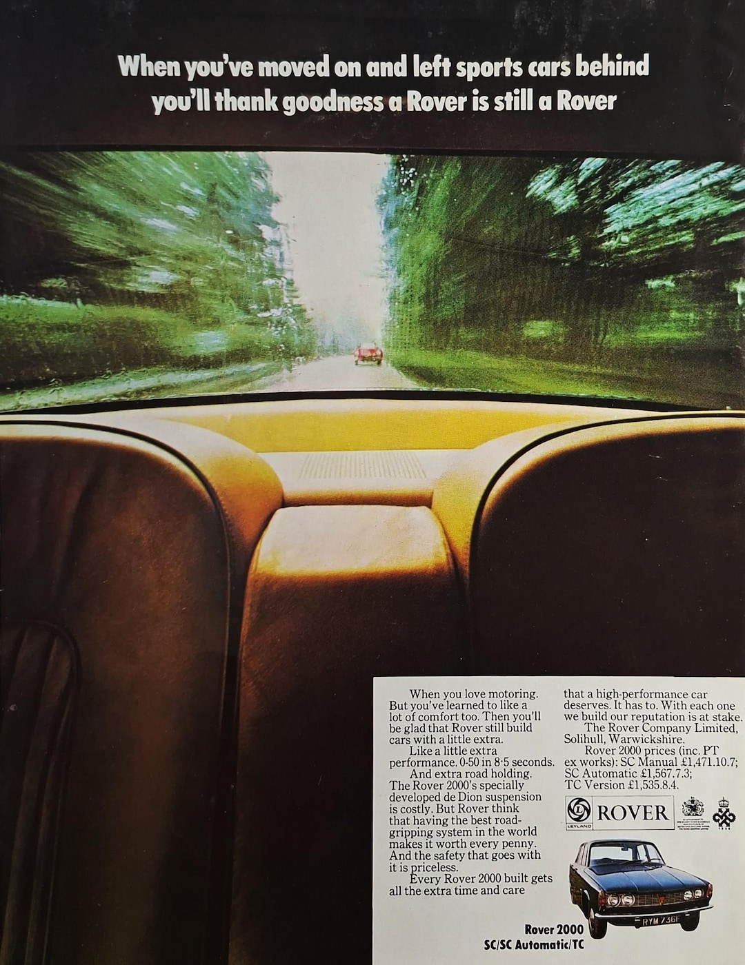 1968 Rover 2000 Car Original Full Page Unmounted Vintage Magazine ...