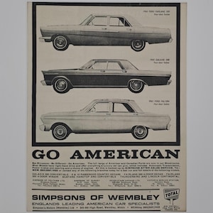 1964 Ford Fairlane 500, Galaxie 500 and Falcon Cars Original Full Page Vintage Magazine Advertisement