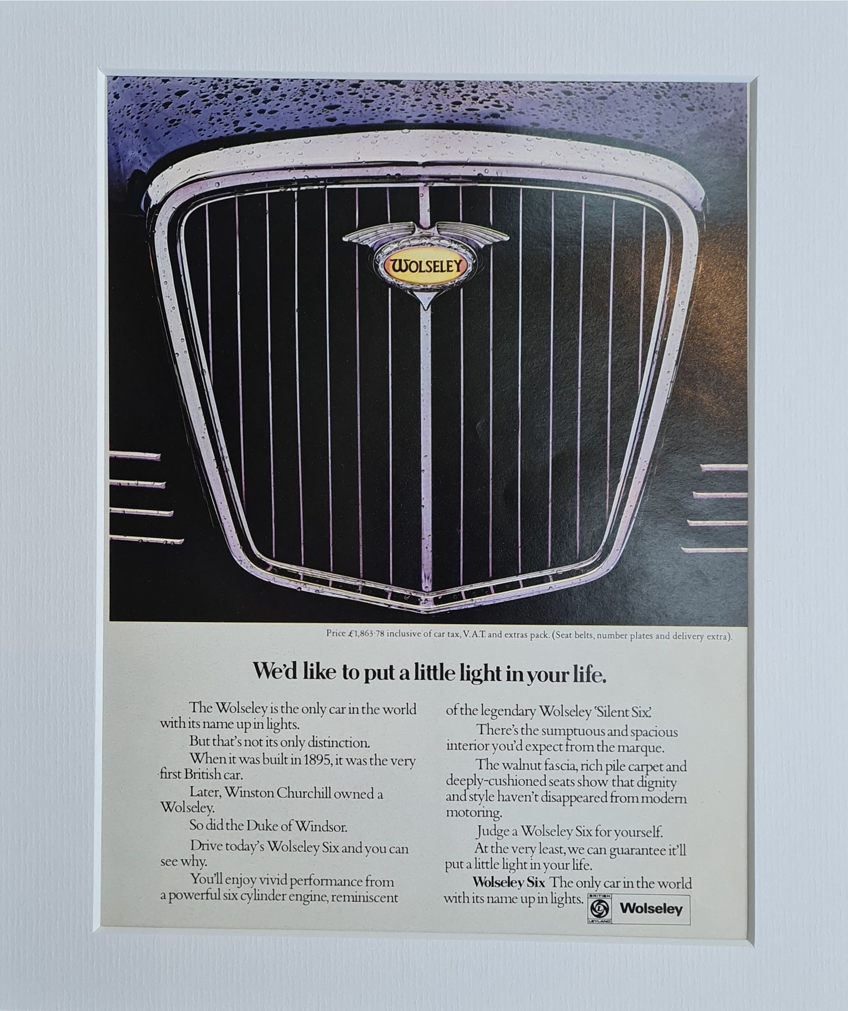 1974 Wolseley Six Car Original Full Page Vintage Magazine Advertisement