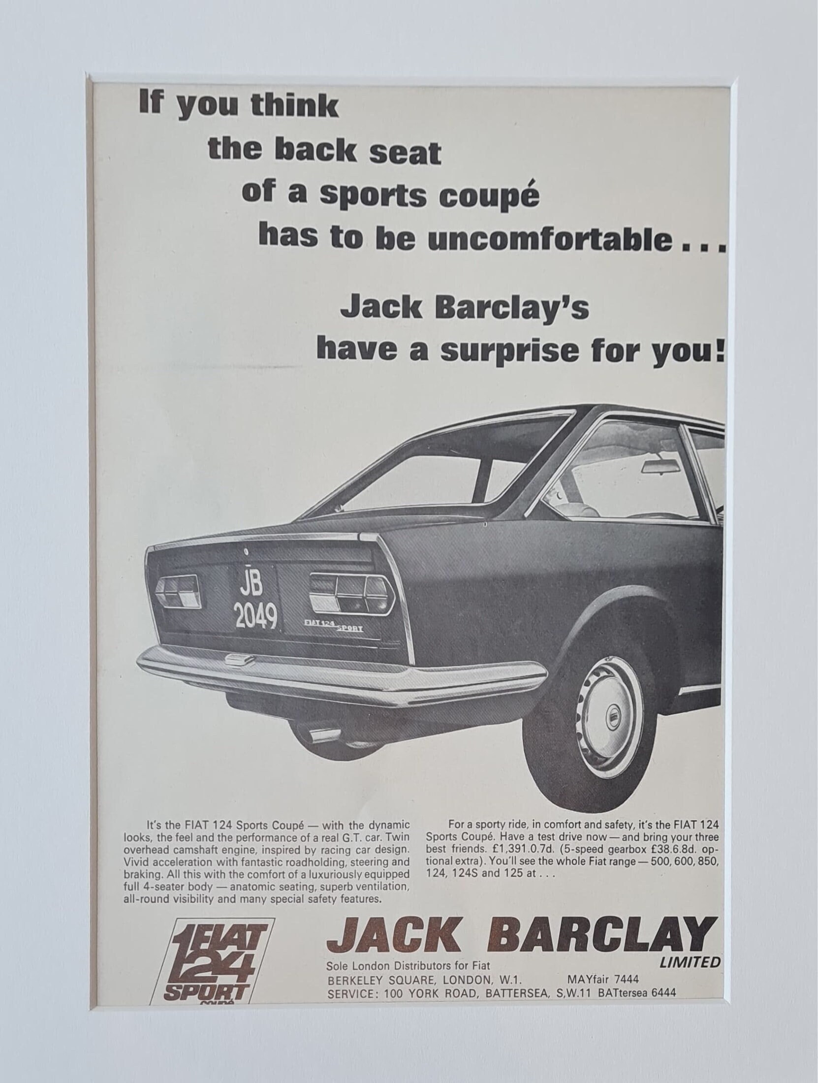 1968 Fiat 124 Sport Coupe Car Original Vintage Full Page
