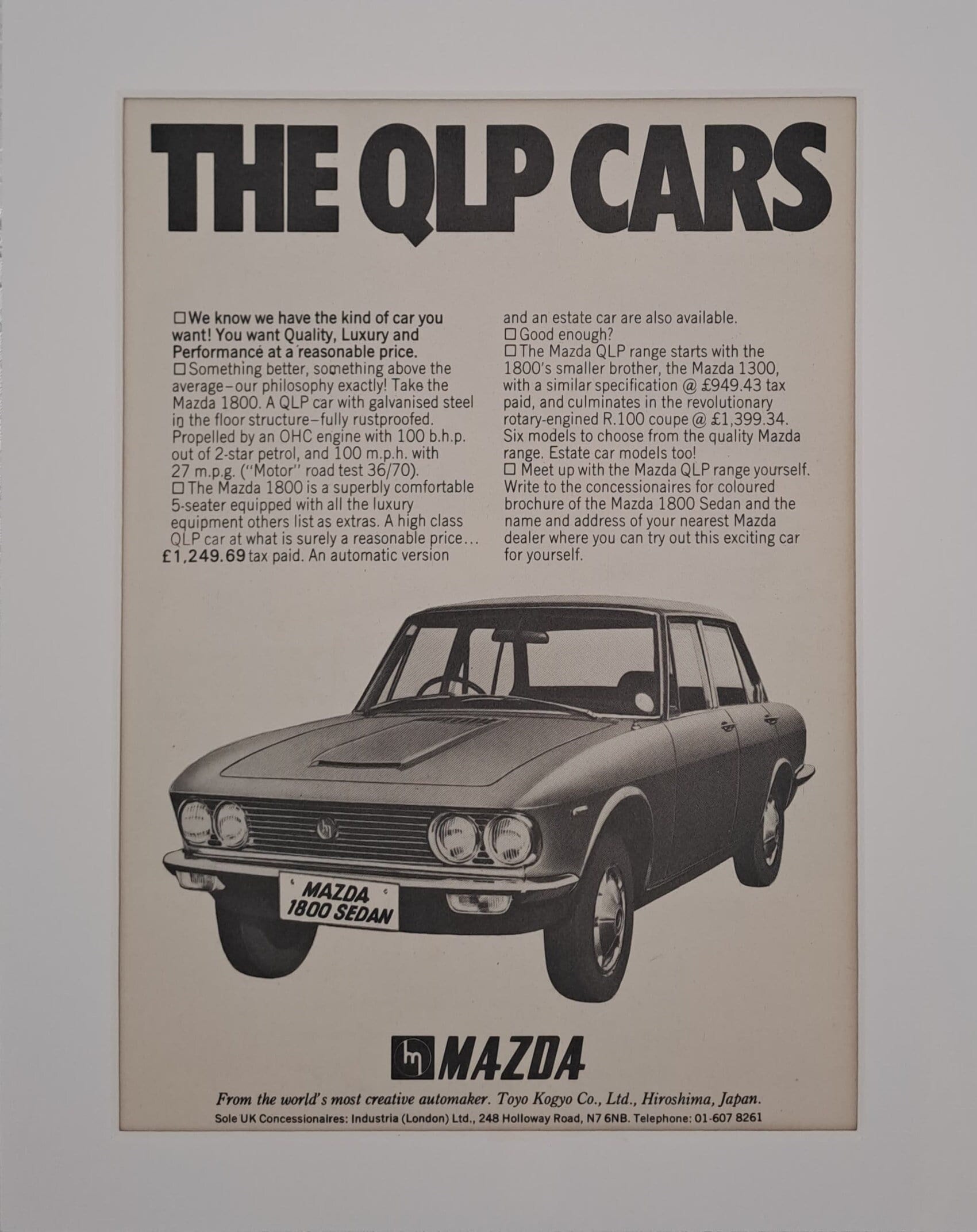 1971 Mazda 1800 Car Original Full Page Vintage Magazine Advert - Etsy