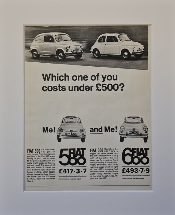 1967 Fiat 500 and Fiat 600 Car Original Full Page Vintage Magazine  Advertisement - Etsy