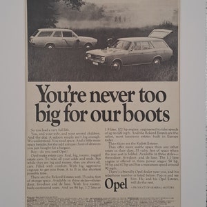 1968 Opel Rekord Estate and Opel Kadett Estate Cars Original Full Page Vintage Magazine Advertisement