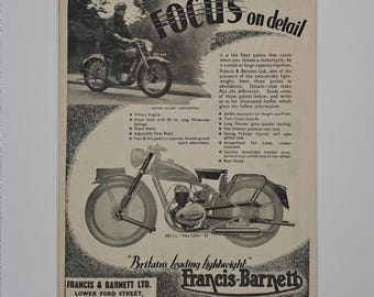 1951 Francis-Barnett Falcon Motorcycle Original Vintage Magazine Advertisement
