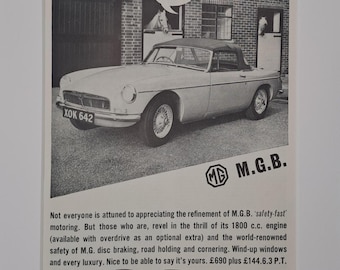 1963 M.G.B. Bil Original Helsidesannons i Vintage Magazine