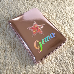 Diario infantil rosa metalizado con nombre holográfico personalizado para clase, Cuaderno para notas colegio, Planificador agnda diario niña