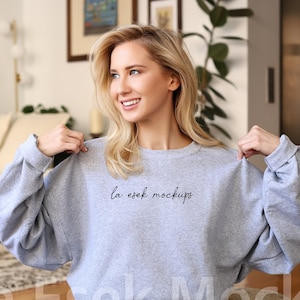 G180 Grey Crewneck Mock-up |Gildan 1800 Sport Grey Sweatshirt Mockup Model Mock | Gildan Sport Grey Pullover | Simple Casual