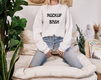 Gildan 18000 Mockup | Gildan white Sweatshirt Mockup | Sweatshirt Model Mockup | Gildan Sweatshirt Mockup | white Sweatshirt Mockup