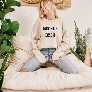 Gildan 18000 Mockup | Gildan Sand Sweatshirt Mockup | Sweatshirt Model Mockup | Gildan Sand | 18000 Sand | Boho Mockup