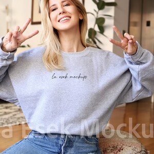 G180 Grey Crewneck Mock-up |Gildan 1800 Sport Grey Sweatshirt Mockup Model Mock | Gildan Sport Grey Pullover | Simple Casual