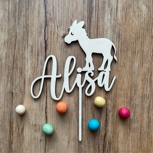 Cake Topper Name mit Esel, Tortentopper Geburtstag, Tortendeko Einschulung, Tortenstecker Tiere