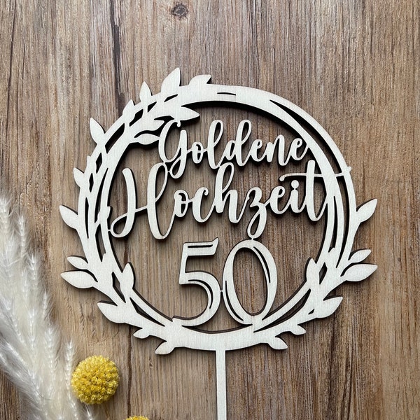 Cake Topper Goldende Hochzeit, Tortendekoration, Tortentopper, Tortenfigur, Kuchenaufleger, 50, Kuchendeko, Kuchenstecker, Tortenstecker,