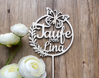 personalisierter Cake Topper Taufe, Tortendeko, Dekoration Torte, Tortenstecker, Schmetterling