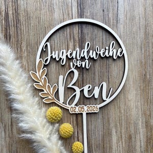 Cake Topper Jugendweihe personalisiert, Tortendeko mit Name und Datum 2025, Tortentopper, Kuchentopper, Tortenaufleger, Tortenfigur,
