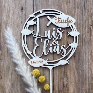 personalisierter Cake Topper Taufe, Tortendeko, Dekoration, Tortenstecker Fisch, Tortentopper Zwillinge, Tortenfigur, Tortenaufleger, Kuchen