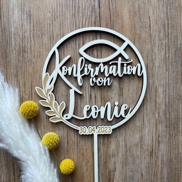 personalisierter Cake Topper Konfirmation Tortenstecker Tortendeko Tortenaufleger Tortenfigur Tortentopper Kuchentopper Kuchendeko Fisch