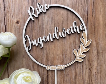 Cake Topper Jugendweihe personalisiert, Tortentopper, Kuchentopper, Tortenstecker, Kuchenstecker, Tortendeko mit Name und Datum 2024