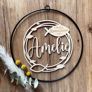 personalized door wreath communion fish, decoration front door, entrance, decorative ring with name