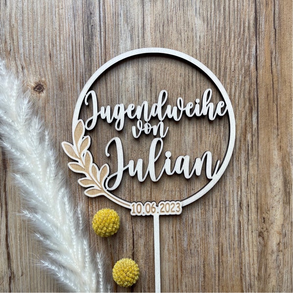 Cake Topper Jugendweihe personalisiert, Tortendeko mit Name und Datum 2024, Tortentopper, Kuchentopper, Tortenaufleger, Tortenfigur,