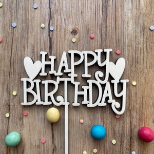Caketopper Happy Birthday mit Herzen Tortentopper Geburtstag Tortendeko runder Geburtstag Kuchentopper Tortenaufleger Tortenfigur Dekoration
