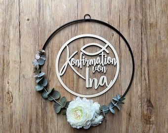 personalisierter Türkranz Konfirmation, Dekoration Haustüre, Deko Eingangsbereich, Ring für Geldgeschenk Konfirmation mit Name