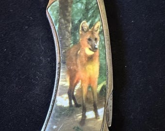 Collectable Vintage 4" Pocket Knife Fox Motif 1 Blade Hunting Knife