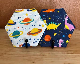 Dino Astronaut Space Kids' Hexagon Coasters, Dinosaur Astronauts, Planets, Space, Colorful Handmade Gifts, Kid Gifts, Space Kids, Space Dino