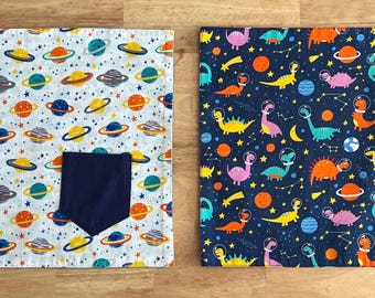 Dino Astronaut Space Kids' Placemats, Dinosaur Astronauts, Planets, Space, Handmade Gifts, Space Kid Gifts, Kids Activity Mats, useful gifts