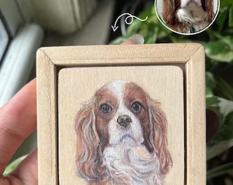 Hand-Painted Pet Portrait Magnet: Custom Acrylic Art with Wood Frame
