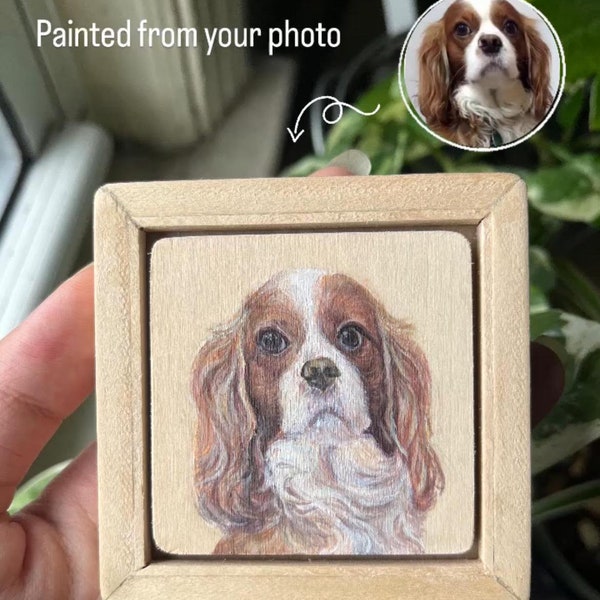 Hand-Painted Pet Portrait Magnet: Custom Acrylic Art with Wood Frame