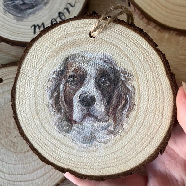 Pet Portrait Wood Slice Ornaments | Custom Hand-Painted | Holiday Christmas Pet Gifts