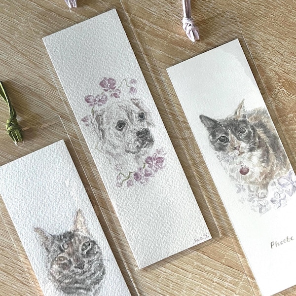 Handmade Watercolor Pet Portrait Bookmark – Custom Art Gift
