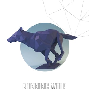 Papercraft 3D RUNNING WOLF FIGURE pepakura Low Poly Paper Sculpture DiY gift Decor home and office pattern template animal trophy polygonal