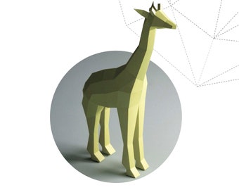 Papercraft 3D JIRAFA PEQUEÑA Low Poly Paper Sculpture DIY regalo Decoración lindo vivero arte pepakura patrón plantilla hecha a mano niños África animales