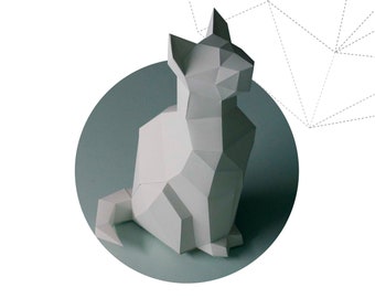 Papercraft 3D SITTING CAT figure pepakura pdf template Low polygonal Paper Sculpture Diy gift Decor home office animal eco trophy loft art