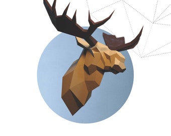 Papercraft 3D BIG MOOSE HEAD Low Poly Paper Sculpture DIy gift Decor for home loft and office pepakura pattern template animal polygonal art