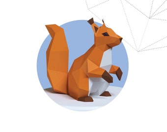 Papercraft 3d ÉCUREUIL papier animal sauvage sculpture pepakura Noël art cadeau low poly diy décor pour loft maison et bureau modèle en PDF