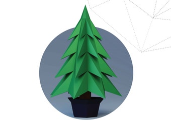 Papercraft 3D CHRISTMAS TREE in pot NEW Year Party Decor pepakura Low Poly Paper Sculpture Diy home and office pattern template decoration