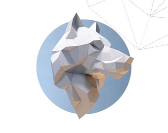 Papercraft 3D WOLF HEAD new Low Poly Paper Sculpture DIy gift Decor for home loft and office pepakura pattern template animal polygonal art