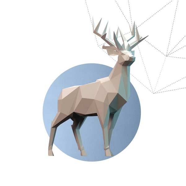 Papercraft 3D ROYAL DEER pepakura Pdf paperfreak Vorlage Low Poly Papier Skulptur Muster Geschenk Dekor Weihnachten polygonal Neujahr Tier