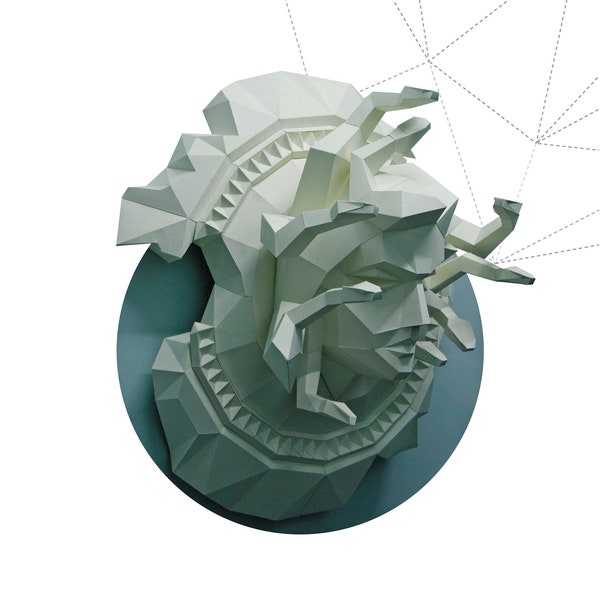 Papercraft 3D MEDUSA GORGONA sullo scudo pepakura modello pdf Scultura in carta poligonale bassa Regalo fai da te Decor home office animale trofeo arte