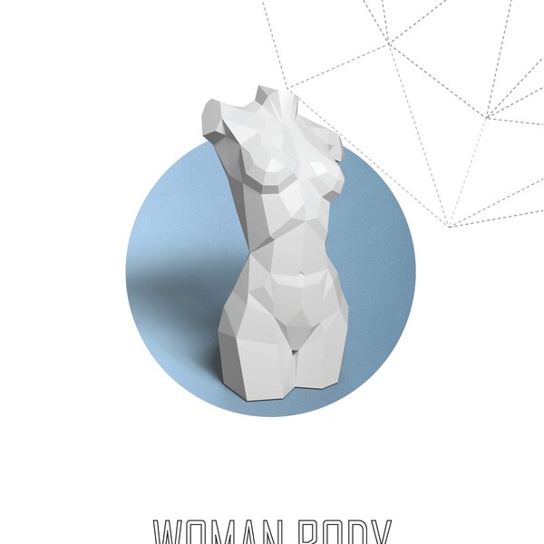 Papercraft 3D WOMAN BODY template sculpture pepakura paper girl low poly wedding decor loft home office pdf diy template beauty shop saloon