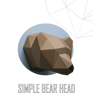 Papercraft 3D SIMPLE BEAR HEAD pepakura Pdf template Low polygonal Paper Sculpture Diy wall Decor ideas home loft office animal lover gift