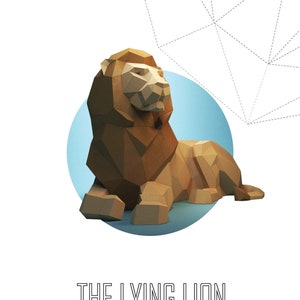 Papercraft 3D BIG LYING LION Low Poly Paper Sculpture DIy gift Decor for home loft and office pepakura pattern template animal polygonal art