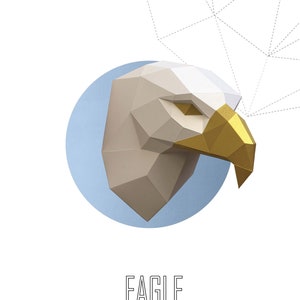 Papercraft 3D EAGLE head  pepakura  PDF template Low Poly Paper Sculpture DIY gift Decor for home and office pattern polygonal animal trophy