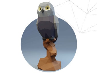 Papercraft 3D OWL on BRANCH bird pepakura PDF template Low Poly Paper Sculpture Diy gift wedding Decor for home and office pattern polygonal